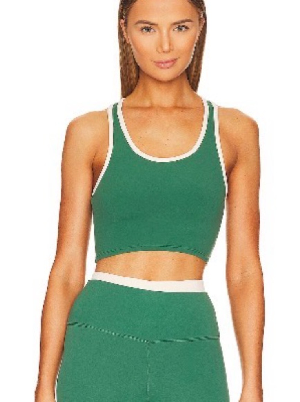 Splits59 Green Crop Tank Bralette with White Trim